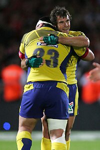 Clermont fly-half Brock James celebrates