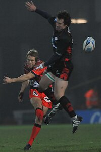 Toulon's Jonny Wilkinson attempts a drop-goal against Saracens