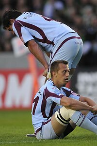 Bourgoin players at the final whistle of the ECC fina